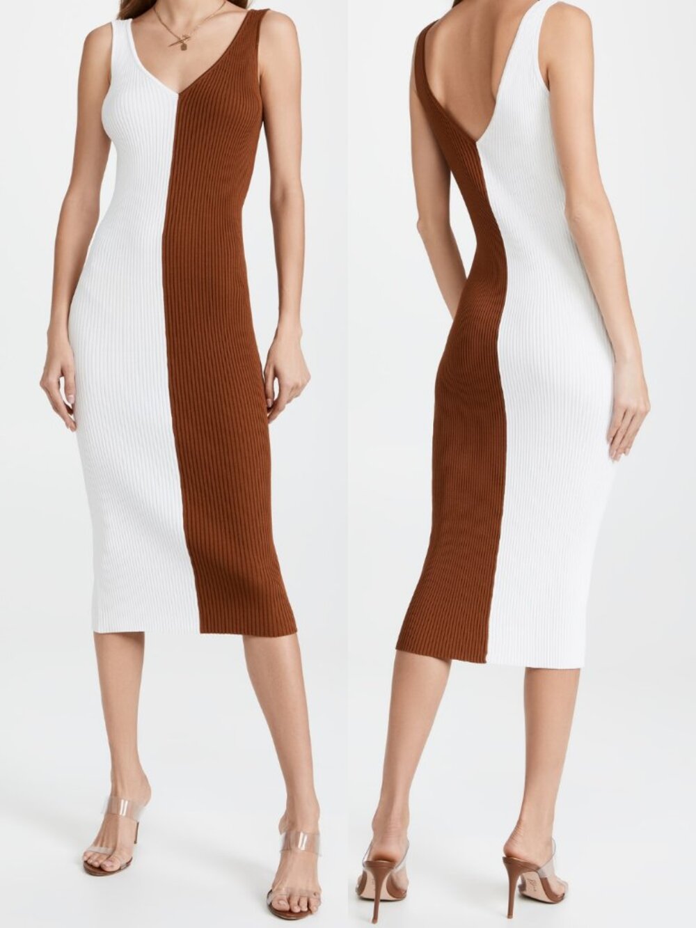 STAUD Dana Colorblock Ribbed Midi Dress Sleeveless Stretchy Modern Minimalist L